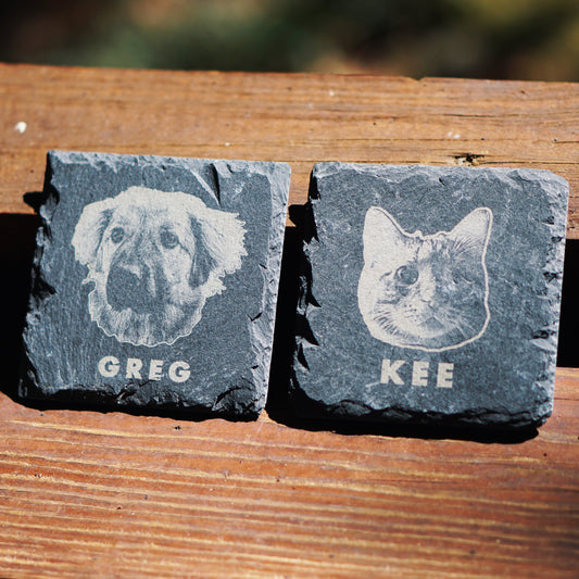 Custom Pet Portrait Coaster - Slate