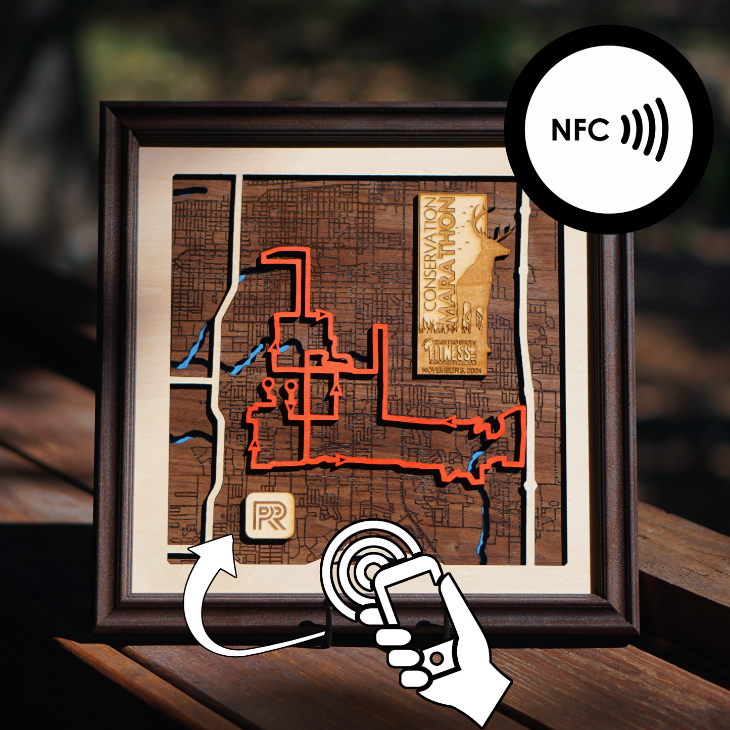 Bass Pro Conservation Marathon - Laser Engraved NFC Race Map