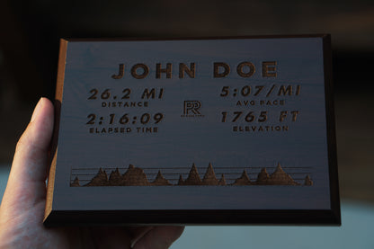 Custom Engraved Race Stats Plaque - Cherry Wood