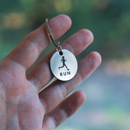 "RUN" Engraved Keychain Pendant