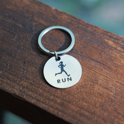 "RUN" Engraved Keychain Pendant